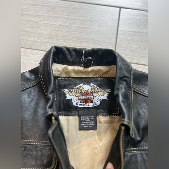 Harley Davidson Leather Motorcycle Jacket w/ Gold Embroidered Angel Wings - Picture 2 of 9